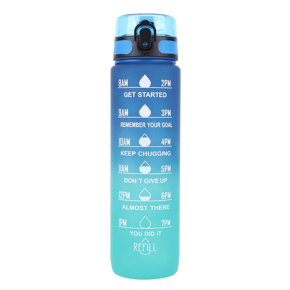 1000ml Frosted Gradient Cup with Handle Sport Water Bottle Large Capacity Time Scale Water Cup for Fitness Yoga