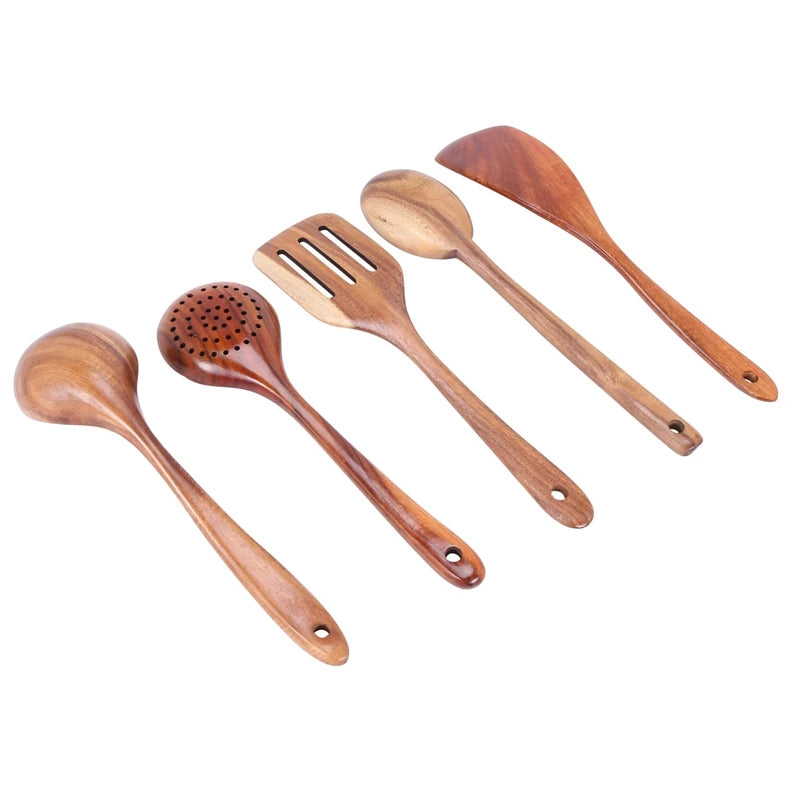 Healthy Cooking Utensils Set Wooden Cooking Tools Natural Nonstick Hard Wood Spatula And Spoons - Durable Eco-Friendly And Safe