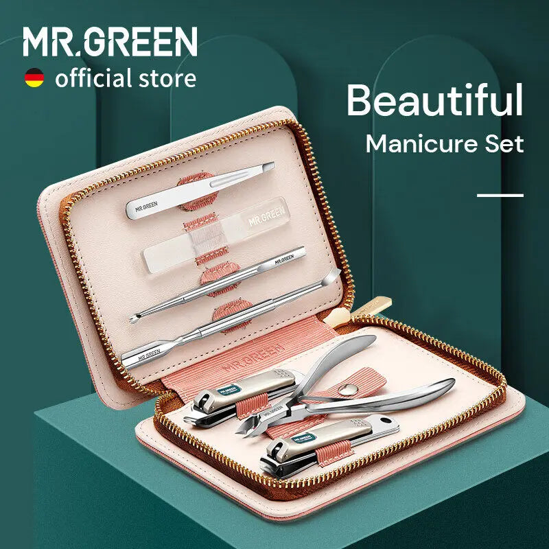 MR.GREEN Manicure Set Pedicure Sets Nail Clippers Tools Stainless Steel Professional Cuticle Cutter Travel Case Kit 7Pcs/Set For