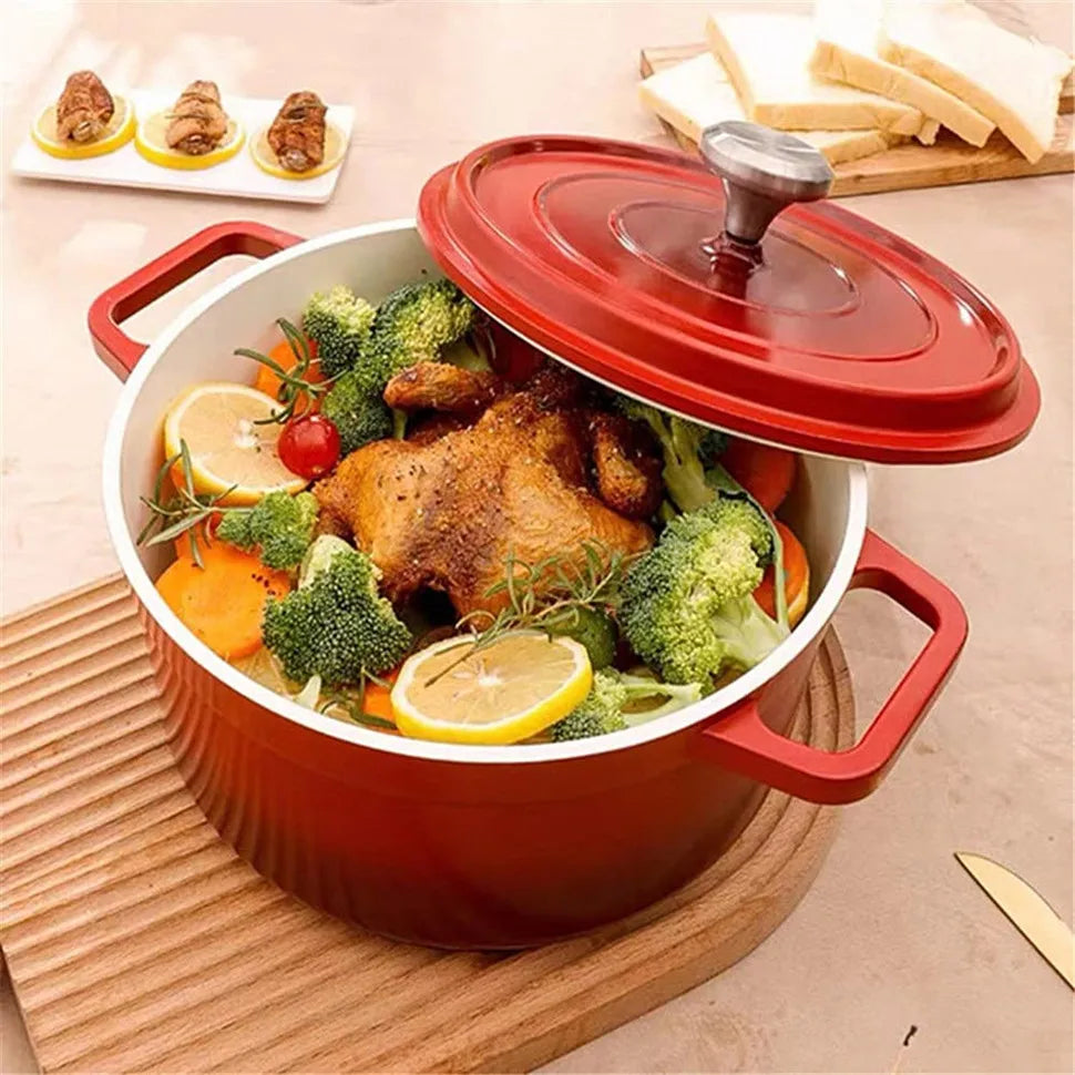 Enameled Cast Aluminum Dutch Oven With Lid 4.7L Stew Pot for Bread Baking Casserole Dish Nonstick Pan For All Heat Source 24cm