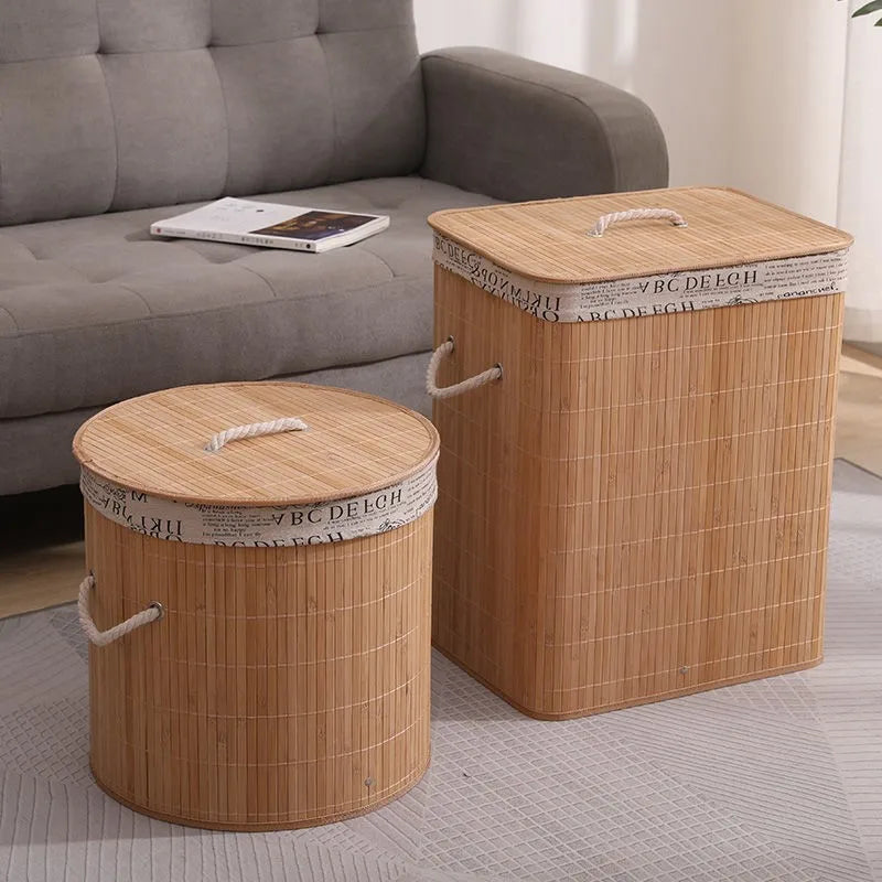 Large Capacity Dirty Clothes Bamboo Woven Storage Basket Foldable Laundry Storage Basket With Lid Handmade Storage Basket ZF345