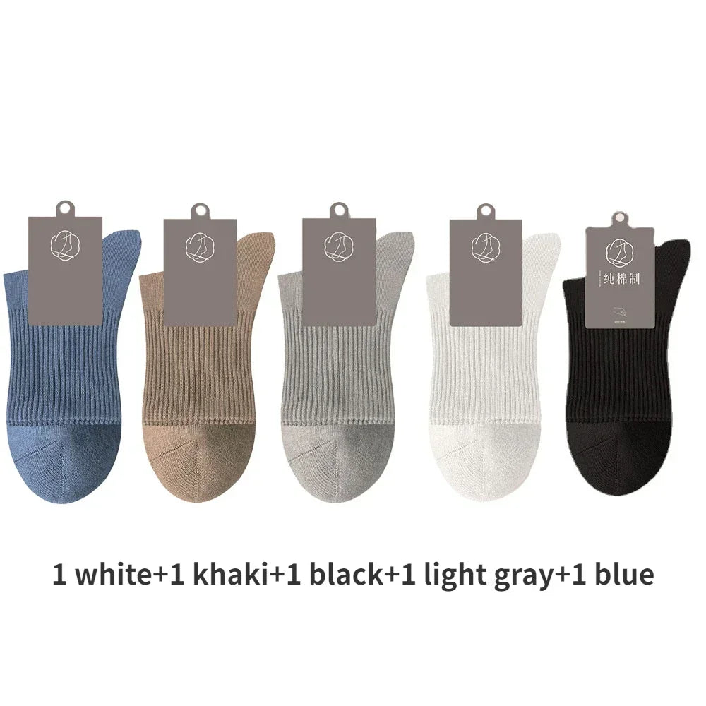 96% Pure Cotton Men's Socks 5 Pairs/Lot High Quality Business Antibacterial Long Thick Socks Casual Breathable Autumn Winter