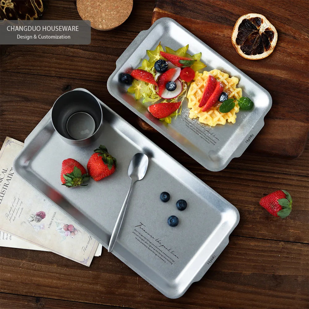 Nordic Style Serving Tray Vintage Series Stainless Steel Dishes for Serving Serving Plates Minimalist Design Kitchen Tableware