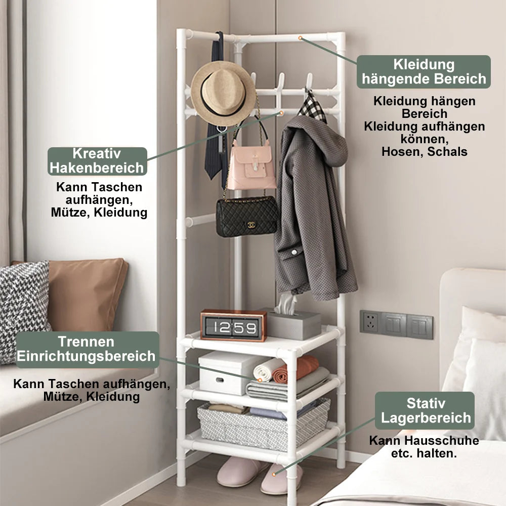 Clothes Rack Wall Corner Clothes Rack Modern Household Floor Standing Hangers for Clothes Rack with Storage Multi-level Shoe Rac