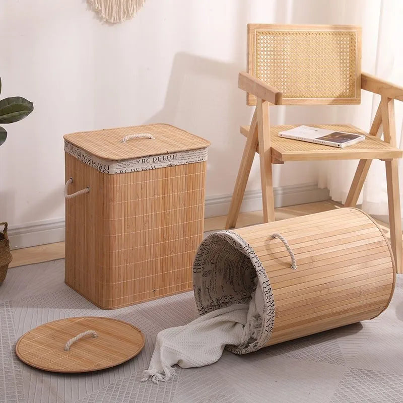 Large Capacity Dirty Clothes Bamboo Woven Storage Basket Foldable Laundry Storage Basket With Lid Handmade Storage Basket ZF345