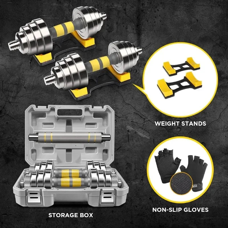 Adjustable Dumbbell Set - 44/66 LBS weights set Dumbbell Barbell 3 in 1 Steel Dumbbells Pair with Connecting Rod
