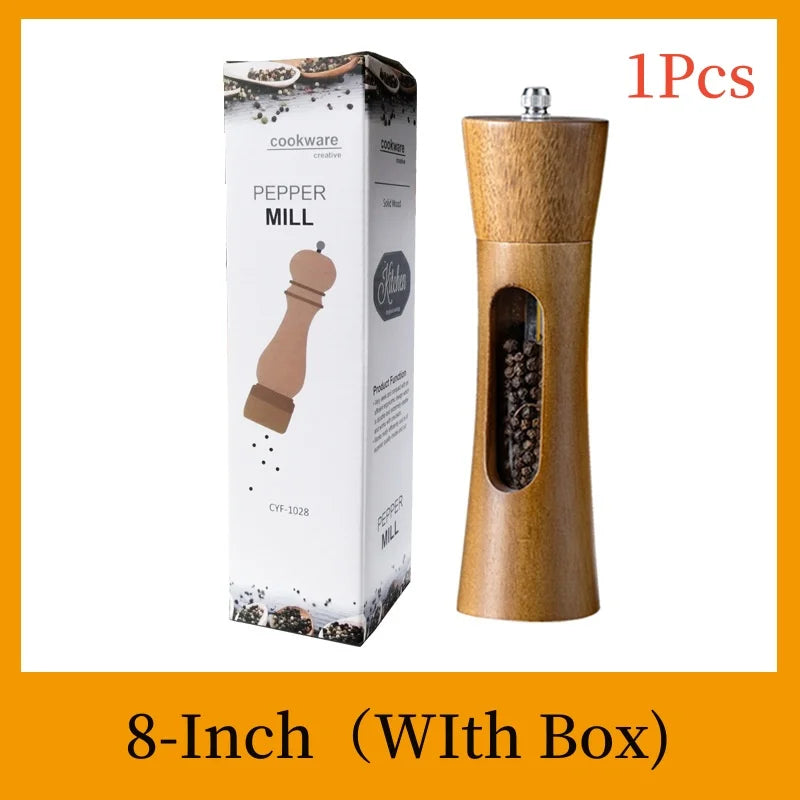 8inch Pagoda Acrylic Pepper Mill Sets With Base,Manual Wooden Salt and Pepper Grinder With Ceramic Core Spice Shaker Tools Sets