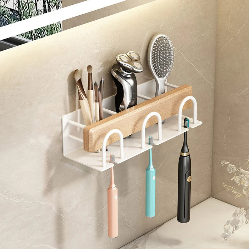 Bathroom Toothbrush wall mounted holder Walnut wood storage rack bathroom organizer toothbrush storage Toothpaste Holders