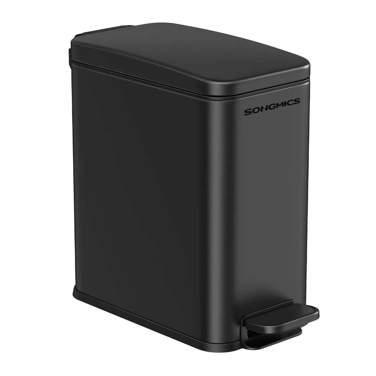 SONGMICS Bathroom Bin, 5L Small Bin with Lid, Pedal Toilet Bin, Slim for Small Spaces, Steel, Soft Close