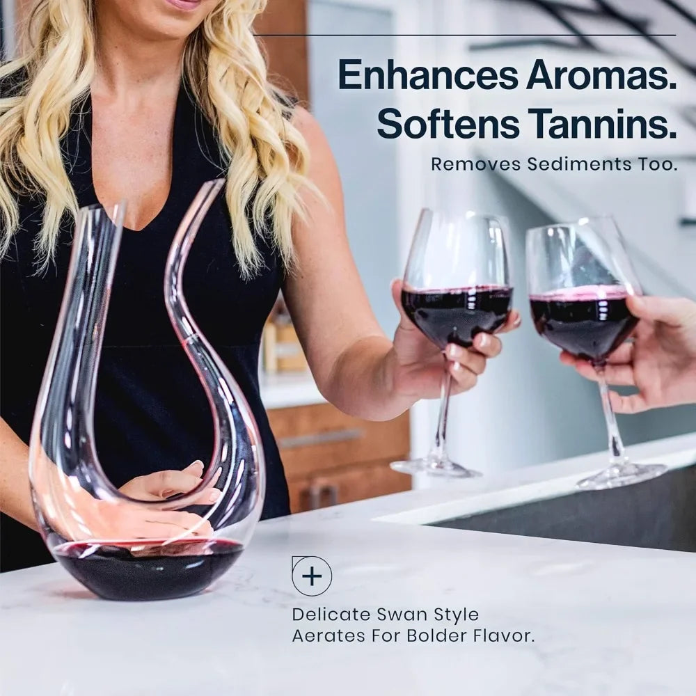 Red Wine Decanter with Aerator 750mL Crystal Glass Wine Carafe and Purifier for Home Bar