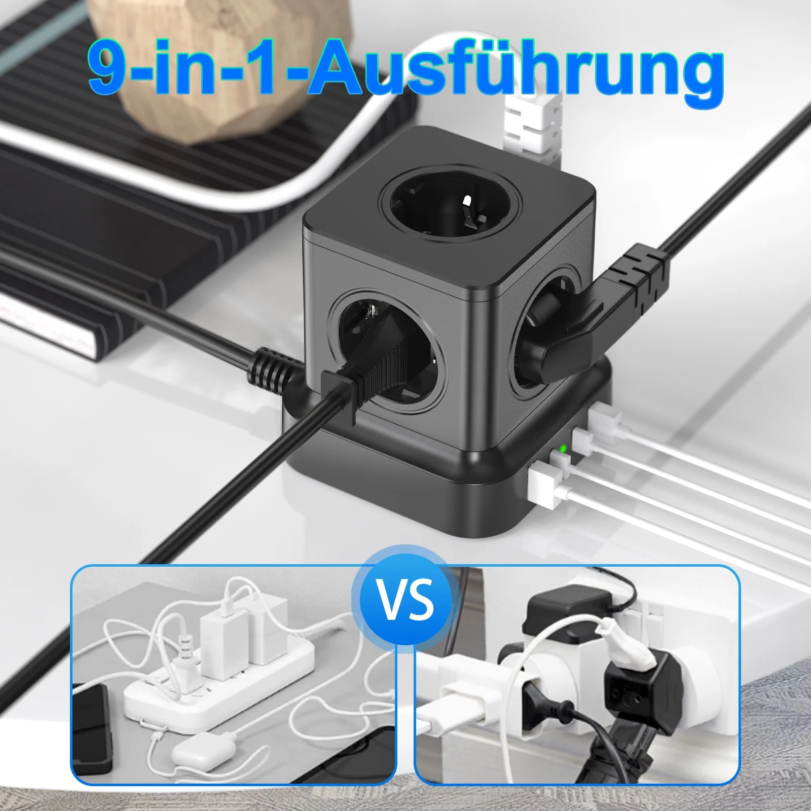 4000W EU Mulit Plug Power Strip Tower with 5 AC Outlets USB C Fast Charger PD20W, Power Board Socket 1.8 m Extension Cable