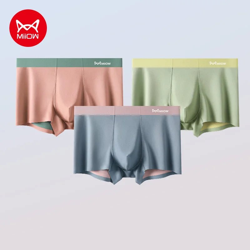 MiiOW 3Pcs Breathable Nylon Men's Panties Seamless Drying Men Underwear Cotton Antibacterial Crotch Man Boxers Mens Underpants