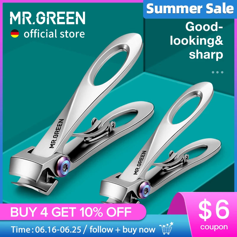 MR.GREEN Nail Clippers Wide Jaw Opening Stainless Steel Fingernail Clipper Thick Hard Toenail Cutter Manicure Scissors tools