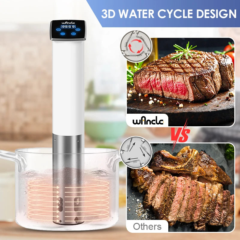 Wancle 1100W Vacuum Sous Vide Cooker IPX7 Waterproof Immersion Circulator Slow Cooker Machine With LED Digital Accurate Control