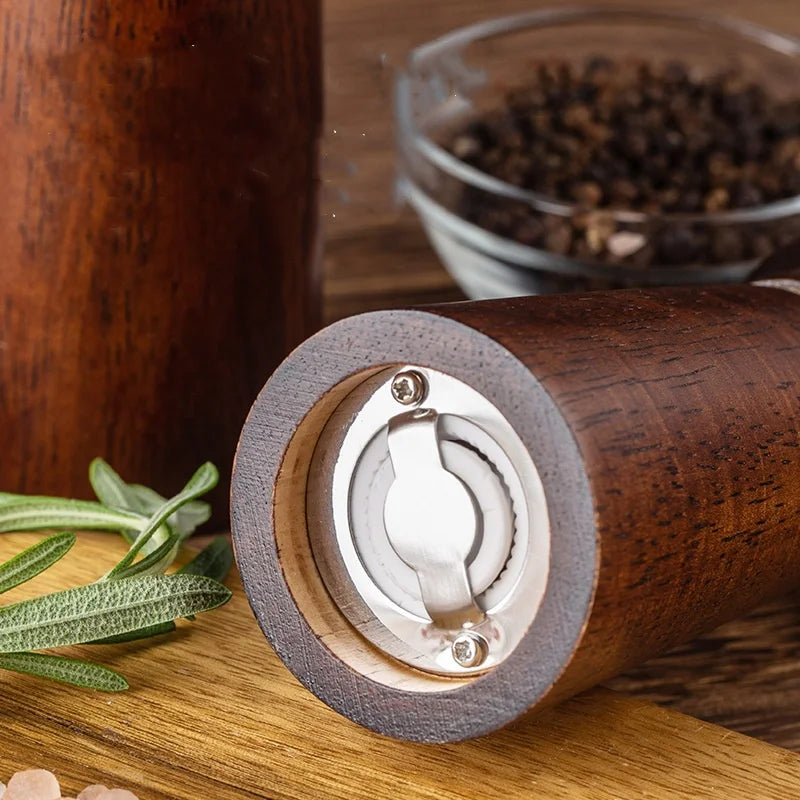Oak Wooden Salt Pepper Mill with Base Set,Antique Western Style Pepper Grinding Tool,Ceramic Core,Salt Spice Shaker,8Inch, 5Inch