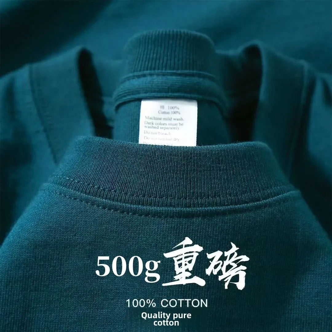 500g Heavy Cotton Solid Color Short-sleeved T-shirt Men's and Women's Same Body Shirt Inner Top Men's Half-sleeved T-shirt