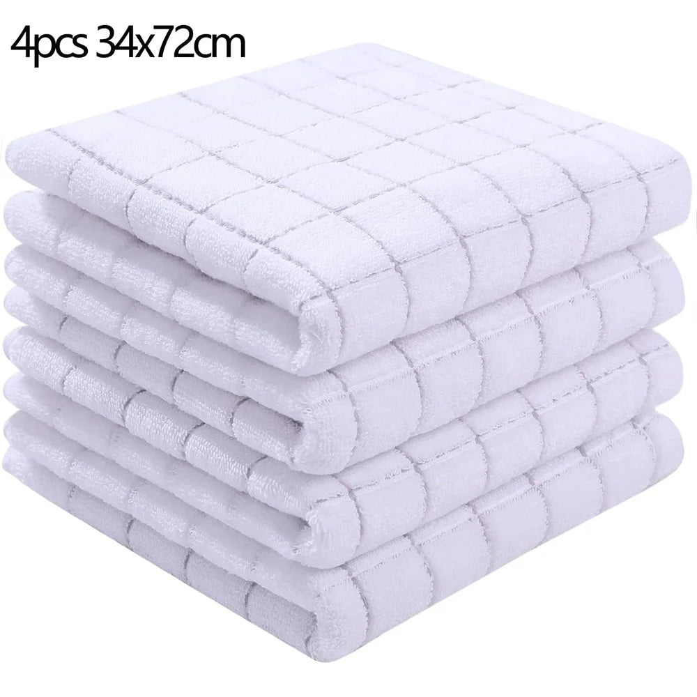 Olanly 4/6pcs 100% Cottton Kitchen Towel Absorbent Dishcloth Ultra Soft Kitchen Cloths Drying Hand Towels Home Cleaning Tools