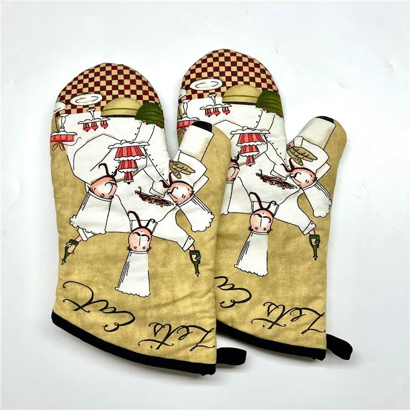 2Pcs 17x33cm Cotton Vintage Printed Oven Mitts Baking Gloves Pad Microwave Insulation Kitchen Tool Party Gift