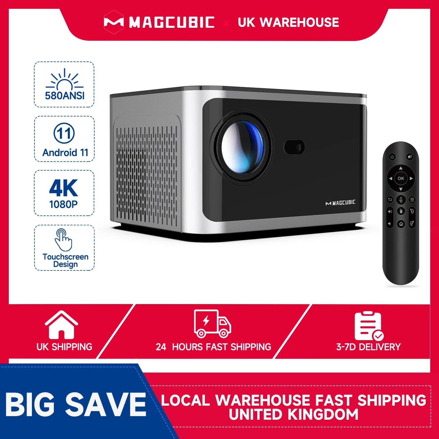 Magcubic HY350 Pro 580ANSI 4K Android 11 Projector WiFi6 Voice Control Electronic Focus BT5.0 Home Cinema for Outdoor Movie