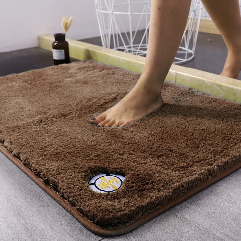Water Absorbtion Anti-Slip Bath Mat Thickened Bathroom Carpet Long Hair Floor Mat Machine Washable Toilet Mat Fluffy Bat
