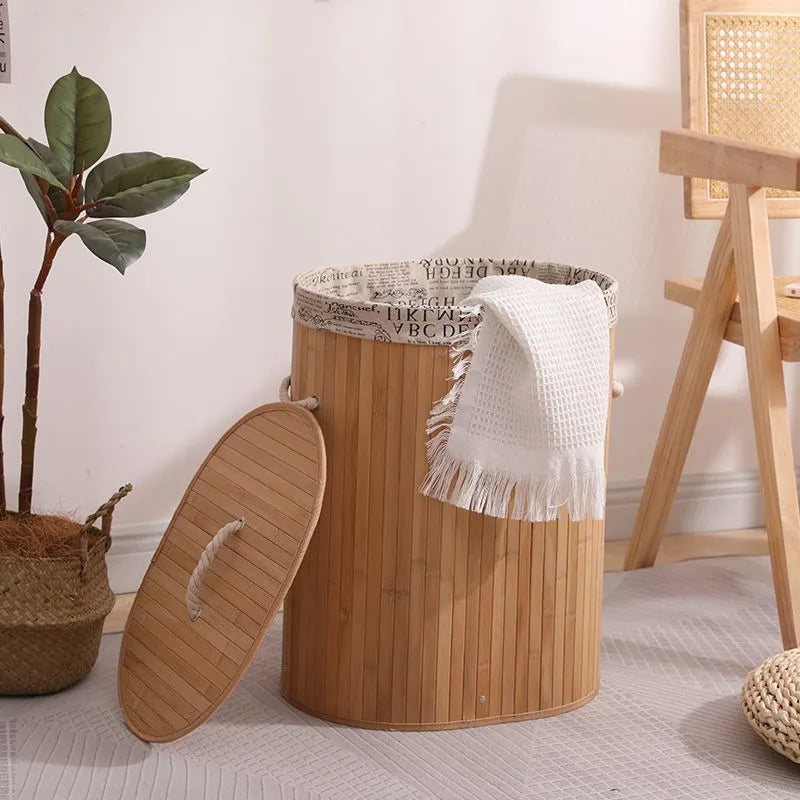 Large Capacity Dirty Clothes Bamboo Woven Storage Basket Foldable Laundry Storage Basket With Lid Handmade Storage Basket ZF345