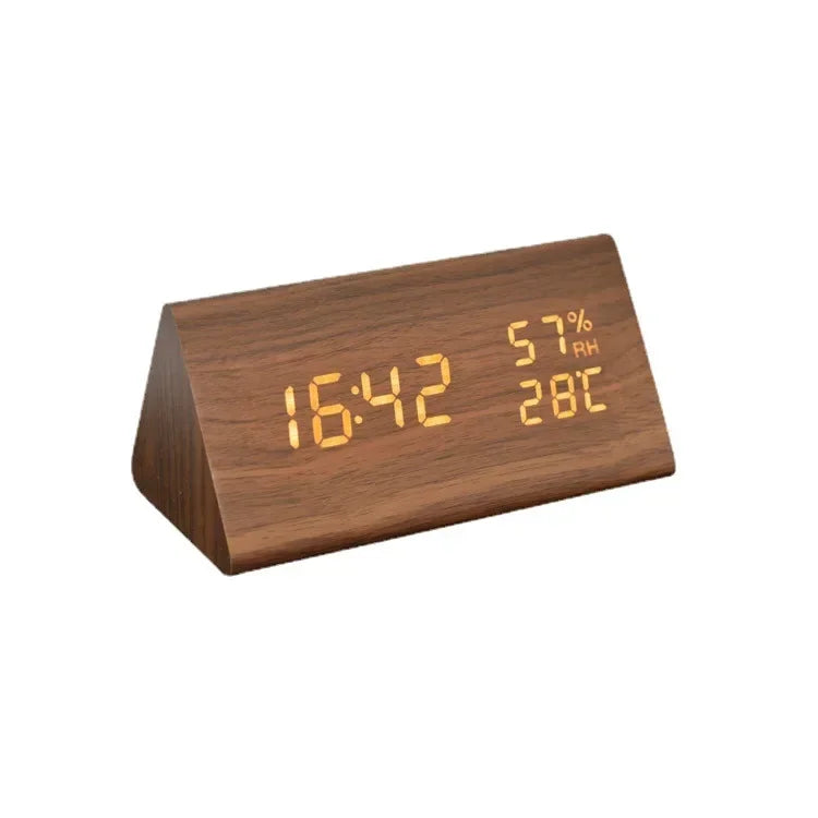Wood-grain Electronic Desktop Clock Alarm Clock Living Room Retro Digital Log Smart Desk Clock