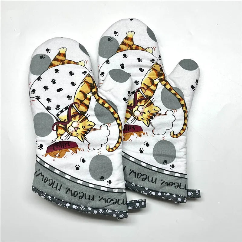 2Pcs 17x33cm Cotton Vintage Printed Oven Mitts Baking Gloves Pad Microwave Insulation Kitchen Tool Party Gift