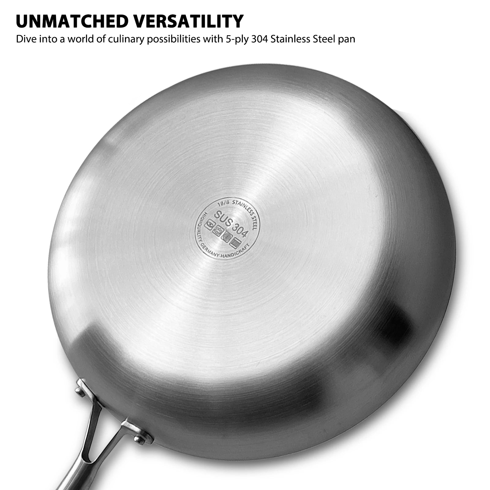 304 Stainless Steel Frying Pan, NonStick Pan Fried Steak Pot Uncoated Kitchen Cookware For Gas Stove and Induction Cooker