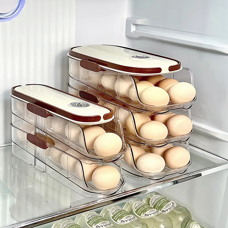 1 pcs egg storage box automatic rolling refrigerator egg rack storage handheld stackable egg refrigerator side door Storagerack
