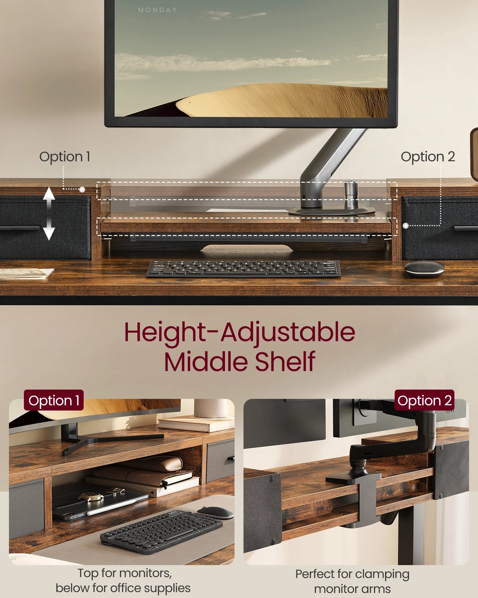 VASAGLE Electric Standing Desk with Built-In Power Strip, 60 x 120 x (72-120) cm, Adjustable Height