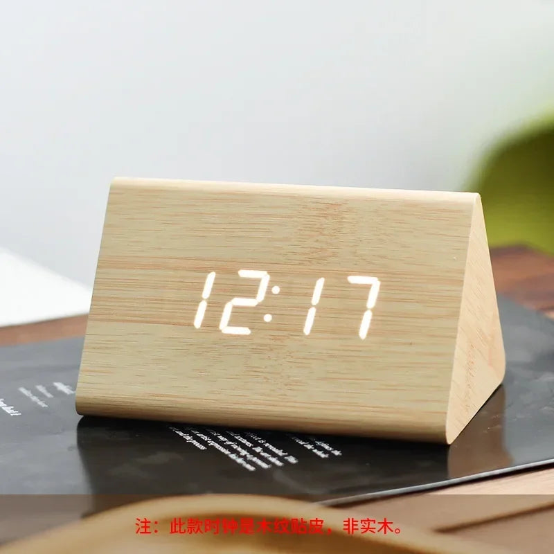 Wood-grain Electronic Desktop Clock Alarm Clock Living Room Retro Digital Log Smart Desk Clock