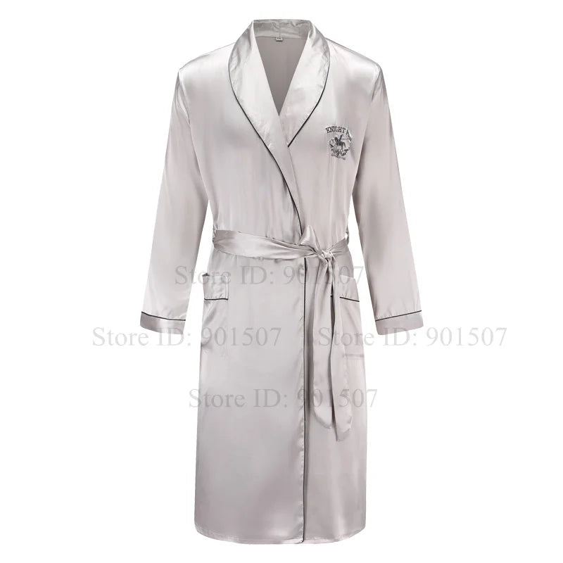 Men Homewear Leisure Sleeprobes Satin Robe Summer Spring Nightwear Male Casual Kimono Bathrobe Ice Silk Sleepwear Nightgown