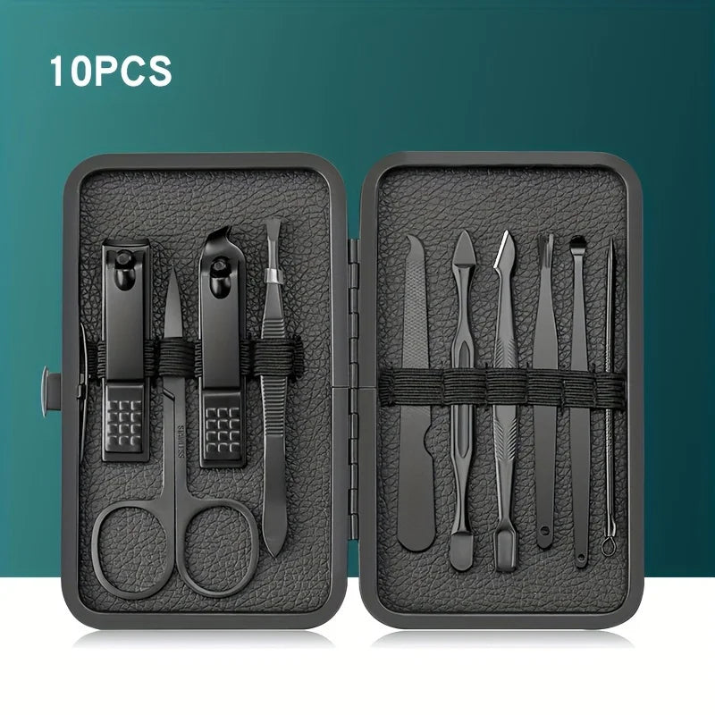 Stainless Steel 7/10/16/18pcs Black Manicure kit Pedicure Set Scissors Nail Clipper Grooming Tool Kit with Travel Case