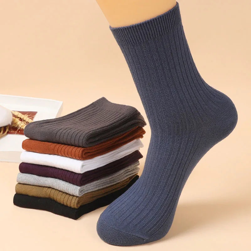 5 Pairs High Quality Autumn And Winter Men Cotton Socks Sweat Absorbing Odor-proof And Wear Resistant Solid Color Business Socks