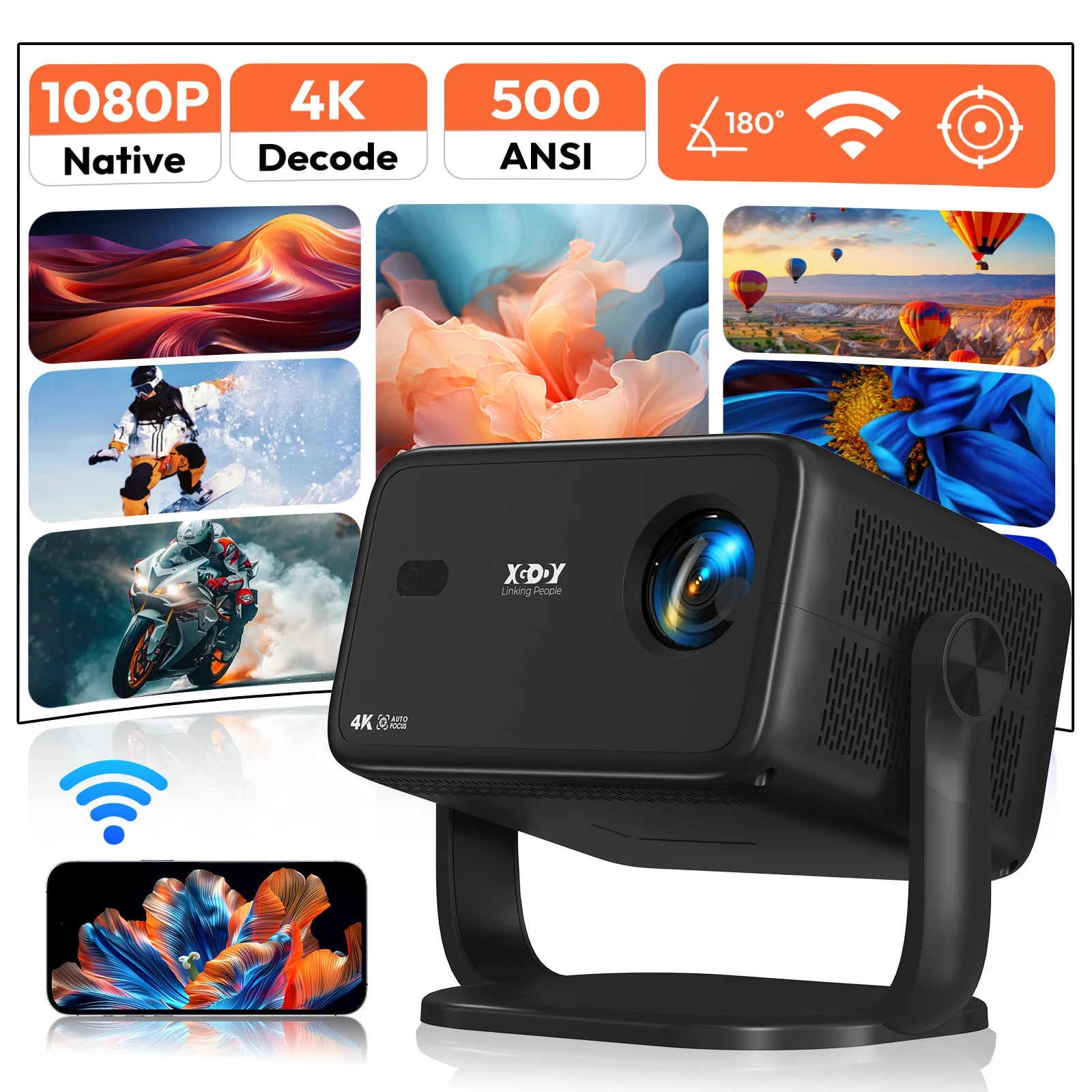 Android Projector 18000LMS 1080p 4k 3D 5G WiFi Auto Focus Video Home Theater BT