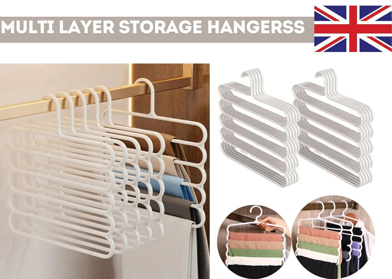 5/10PCS Multi Layer Clothes Pants Trouser Hanger Storage Closet Space Organizer
