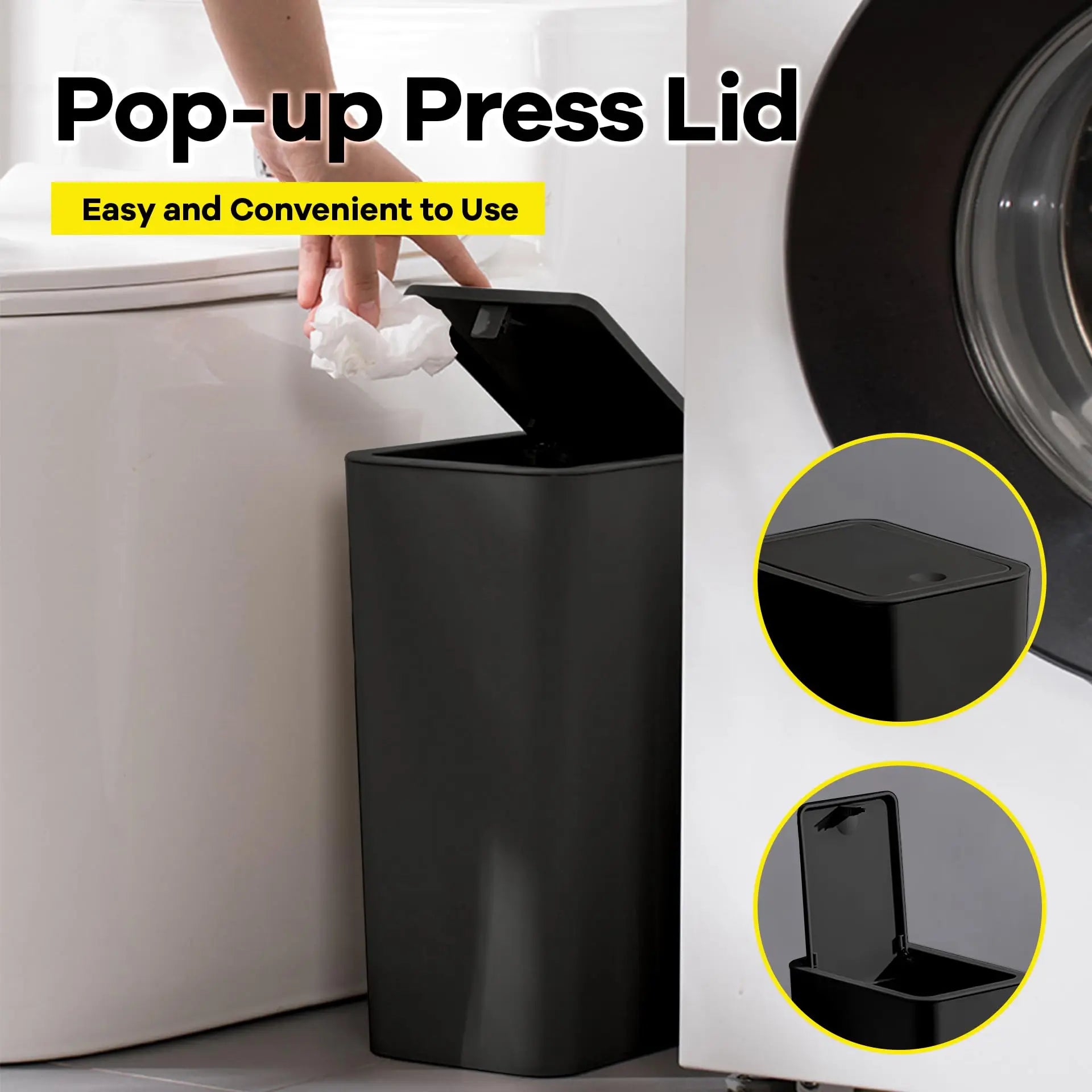 Bathroom Trash Can-10L Small Garbage Can with Press Top Lid for Toilet,Bedroom,Living Room โ Plastic Wastebasket with Pop-up Lid