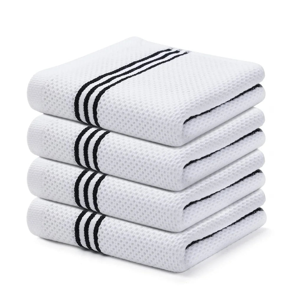 Kitinjoy 4/6pcs Cotton Towel For Kitchen Waffle Weave Stripe Kitchen Towel Absorbent Dishcloth Soft Drying Home Cleaning Cloths