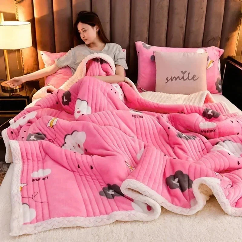 Soft Fluffy Warm Winter Blanket Thicken Lamb's Wool Autumn Warmth Blankets for Bed Milk Velvet Comfortable Sofa Blanket Throw