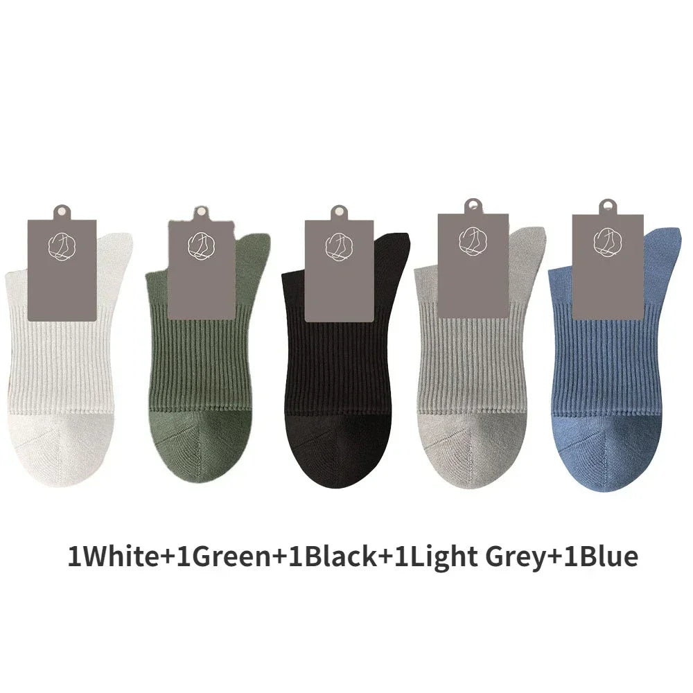96% Pure Cotton Men's Socks 5 Pairs/Lot High Quality Business Antibacterial Long Thick Socks Casual Breathable Autumn Winter