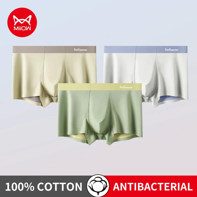 MiiOW 3Pcs Nylon Breathable Men's Panties Seamless Drying Men Underwear Cotton Antibacterial Crotch Man Boxers Mens Underpants