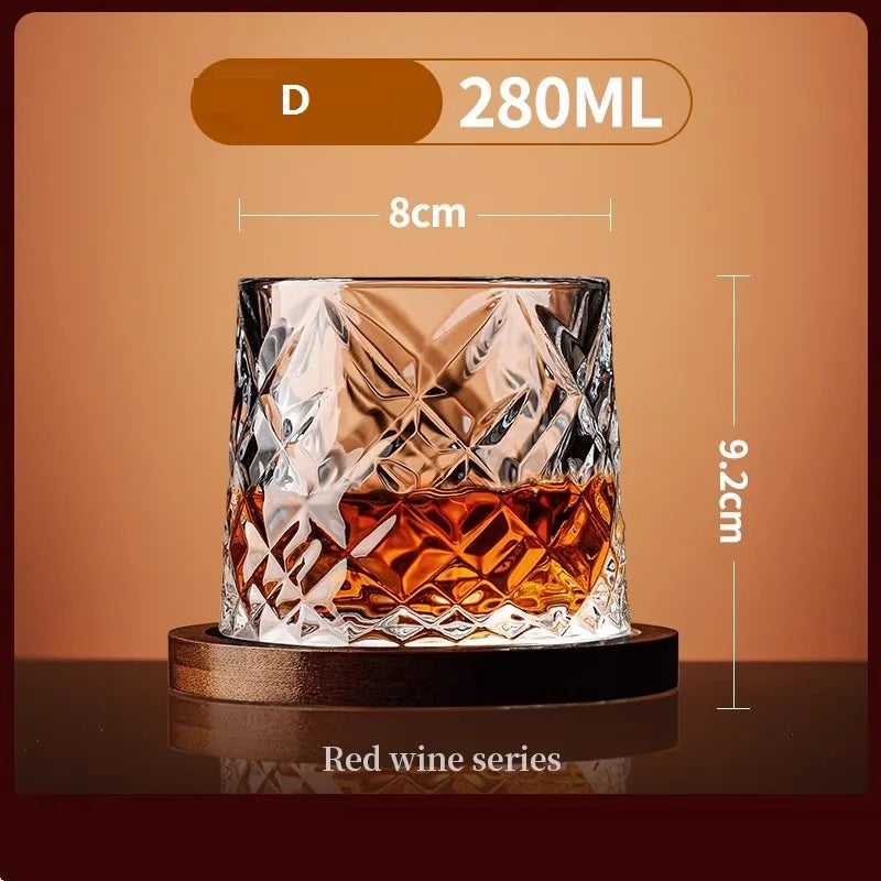 Tumbler Whiskey Glass with Base Crystal Whiskey Glasses Rotating Spinning Wine Brandy Glass Cup Drinkware for Bar Home