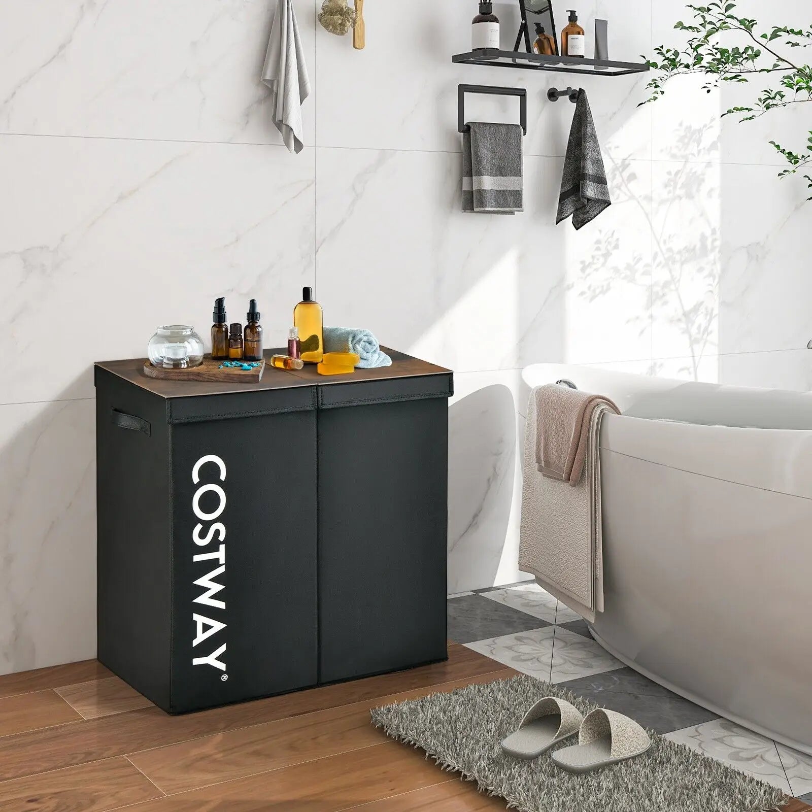 GOFLAME 2-Section Large Laundry Basket 105L Laundry Hamper Bin Clothes Organiser Home