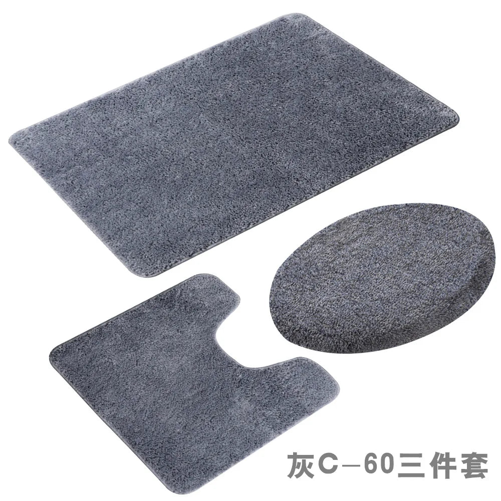 3 Pieces Toilet Three-Piece Non-Slip Mat Bathroom Absorbent Set Bathroom Toilet Carpet Bathroom Solid Color Microfiber Bath Rug