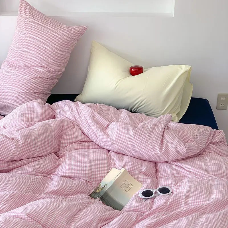 Stripes Duvet Cover Set Adults Boys Quilt Cover Bed Sheet Simple Home Bedding Soft Washed Cotton Bedclothes Single Double Size