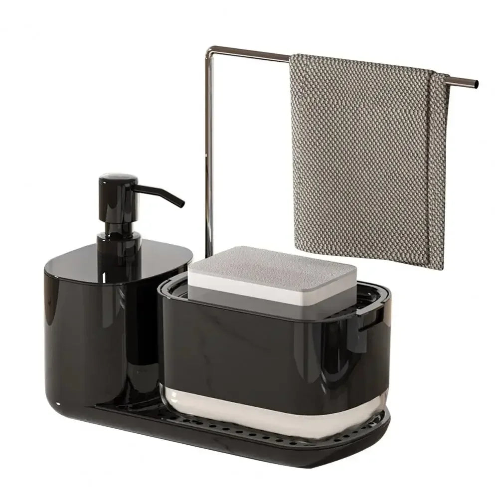 Kitchen Soap Dispenser Set Soap Pump with Rag Holder Kitchen Sink Organizer Set with Sponge Holder Rag Holder Soap Dispenser