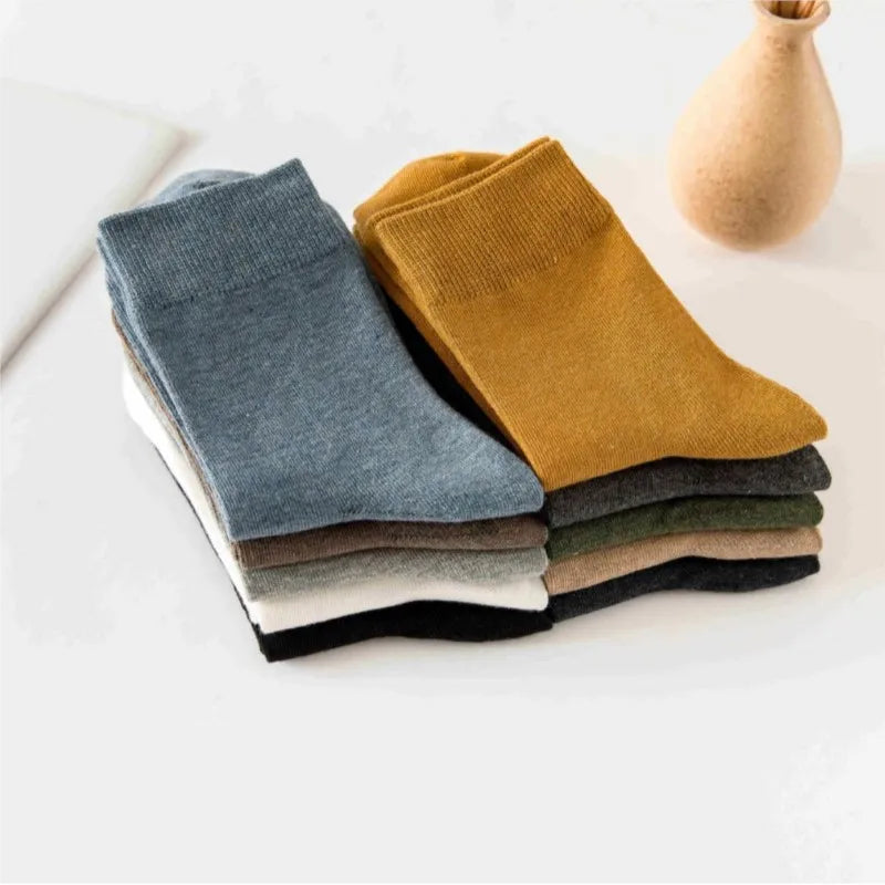 10 Pairs Men's Autumn Winter Socks Solid Color Cotton Durable Thick Fashion Mid Tube Sock Funny Soft High Elastic Sock Wholesale