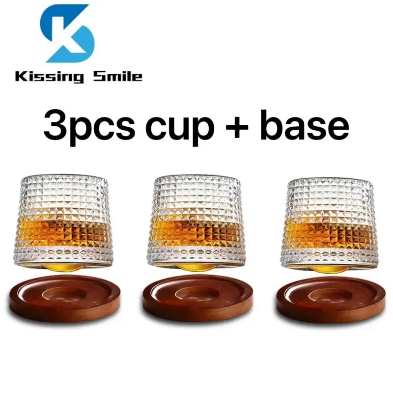 Creative Whiskey Glasses Durable Spinning Glassware Cocktails Wine Brandy Cup Water Juice Tea Mug Party Drinking Glass Tumbler