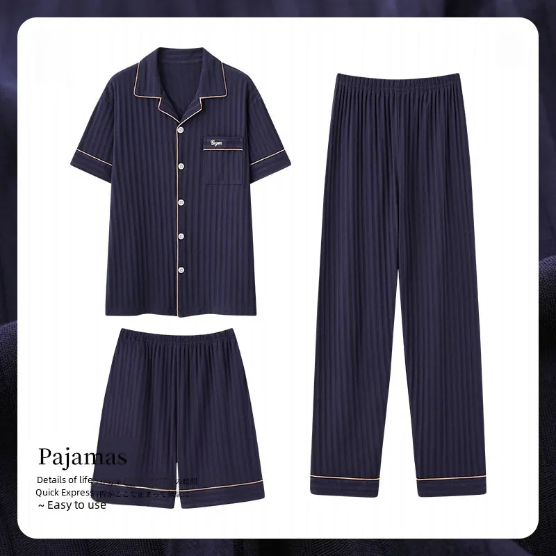 High-end Comfortable Cotton Men's Pajama Set Short Sleeve Summer Cardigan Style Suitable For Home Outdoor Wear