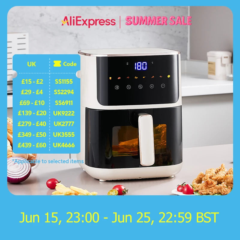 KOMORE 4.7L Air Fryer with Smart Touch Display 60 Minutes Timer & 80°C-200°C Adjustable Temperature& 8 Preset Cooking Modes